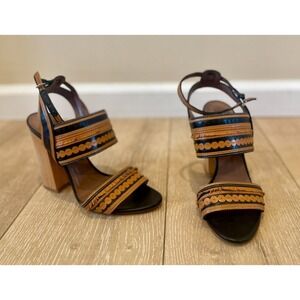 TABITHA SIMMONS Shaewood Block Heel Fringe Sandals Made in Italy 37.5 EU/7.5 US